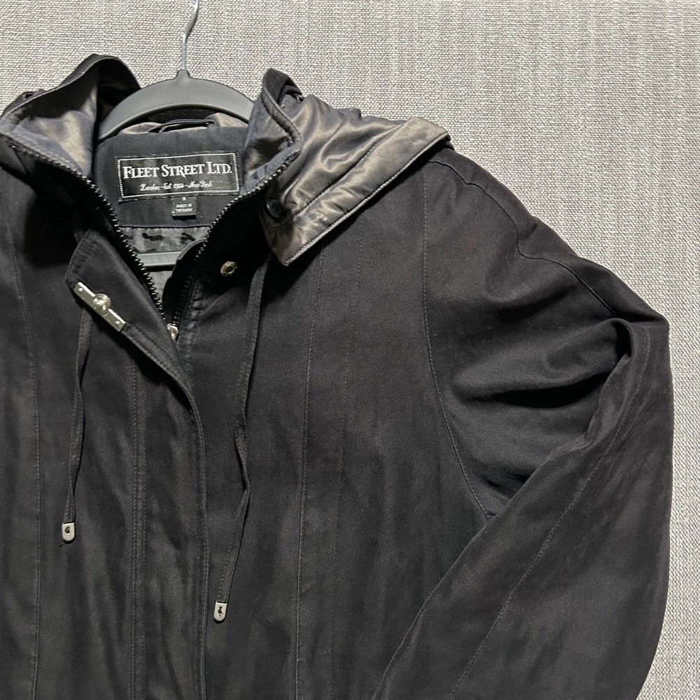 Fleet Street Ltd Parka Jacket Mens Small Black Hooded Padded Full Zip Coat